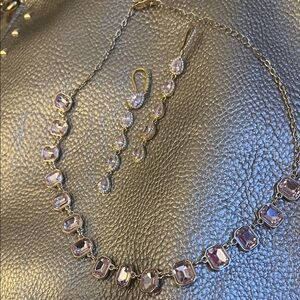 Elegant Pink CZ Gemstone Necklace and Earring Set